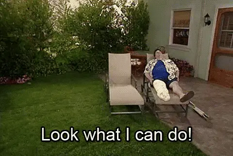 A man jumping telling the other what he can do