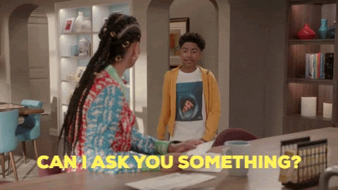 Gif of a child asking a woman "Can I ask you something?"