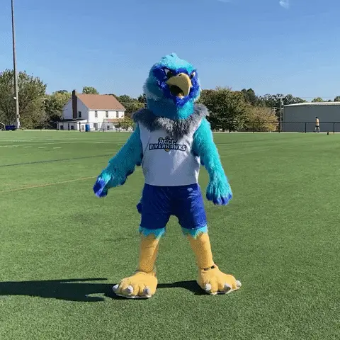 Mascot doing stretches