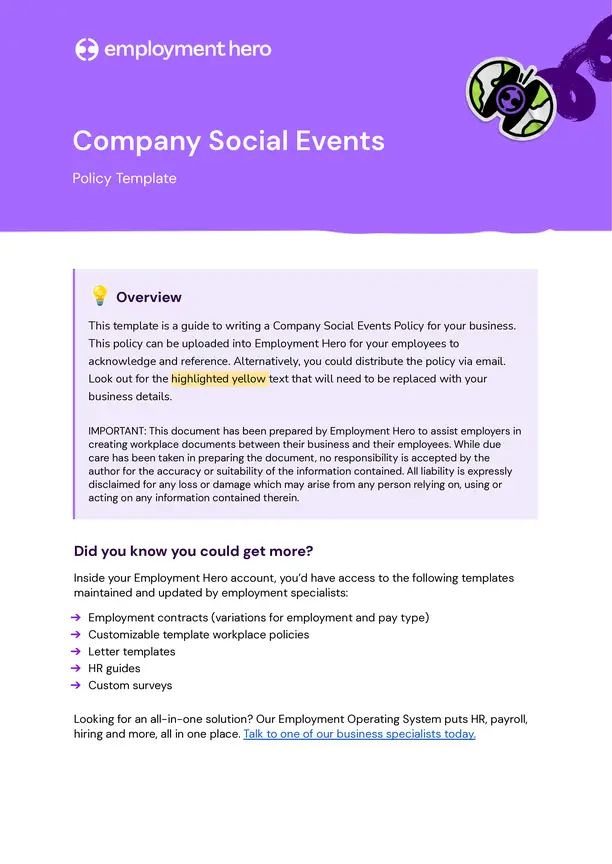 Download the Company Social Events Policy Template