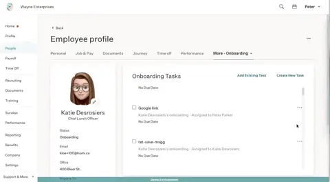 Employee profile tasks