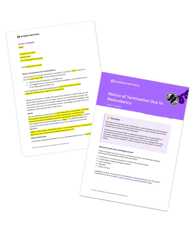 CA Termination Due to Redundancy Template by Employment Hero