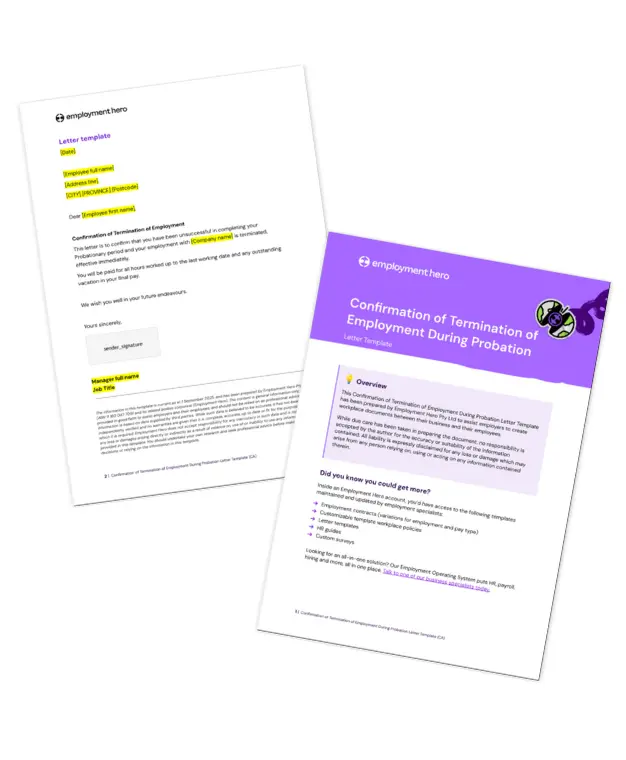 CA Termination During Probation template by Employment Hero