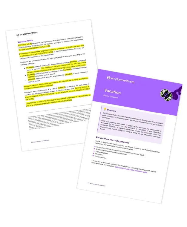 CA Vacation Policy Template by Employment Hero