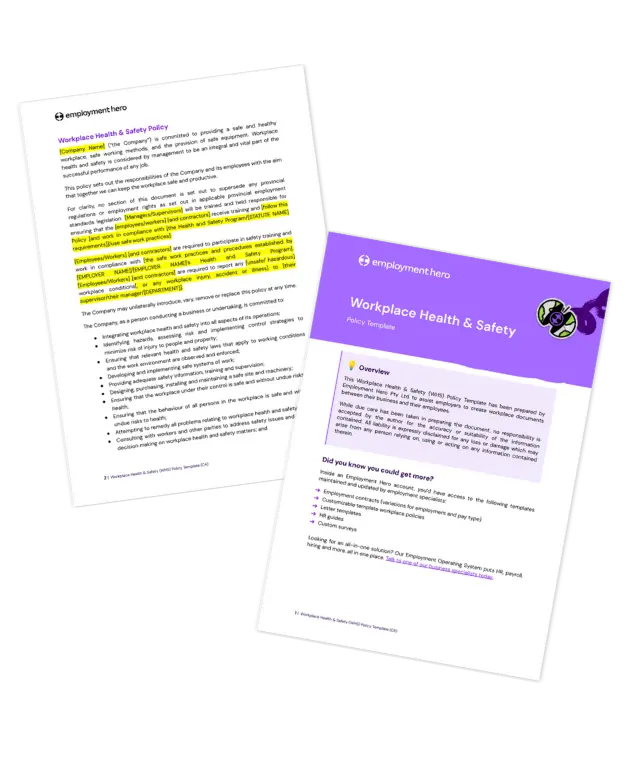 Workplace health and safety policy template and guide