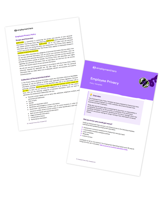 Employee privacy policy template preview.