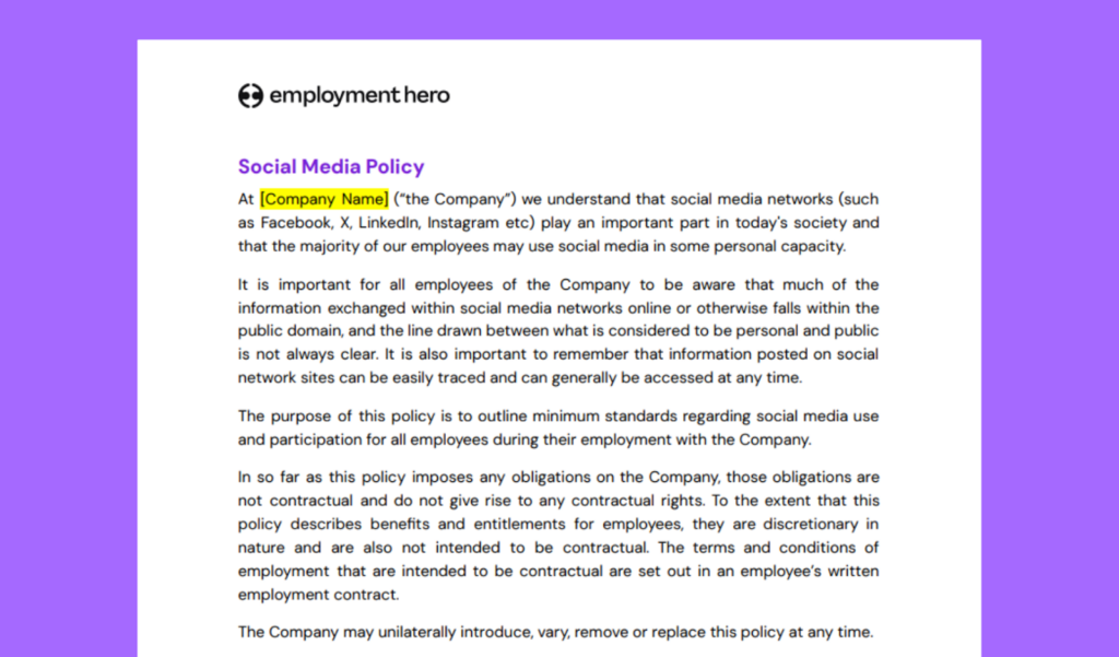 Social media policy template preview