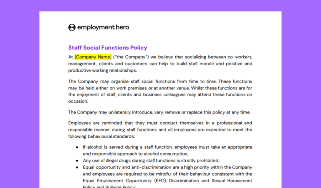 Staff social functions policy template 