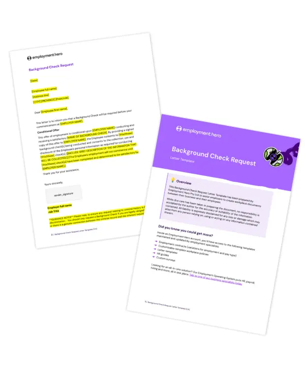CA Background Check Request Template by Employment Hero