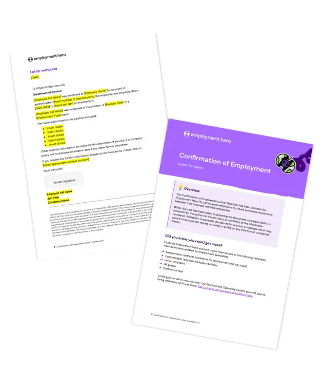 CA Employment Verification Letter Template by Employment Hero