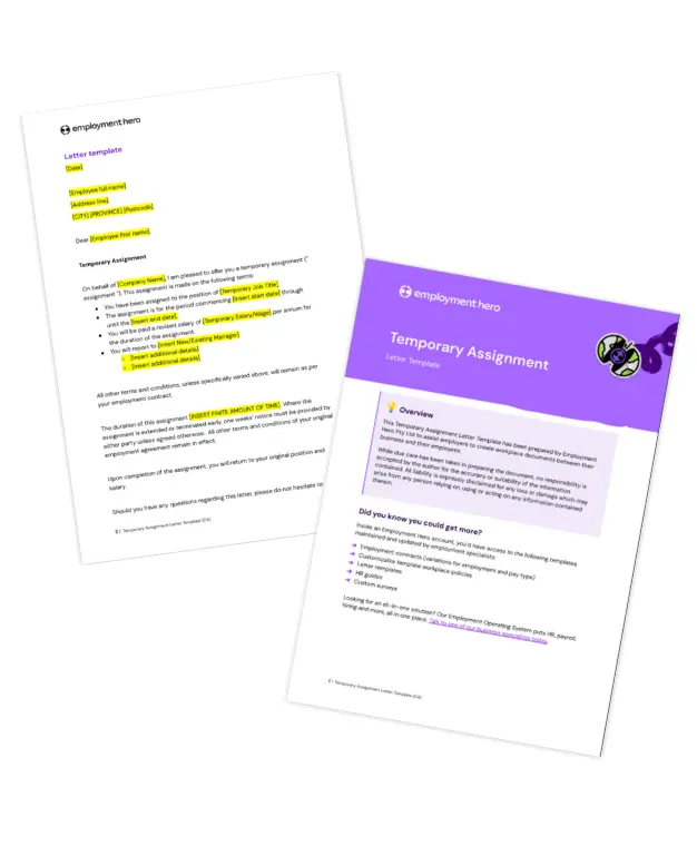 CA Temporary Assignment Letter Template by Employment Hero