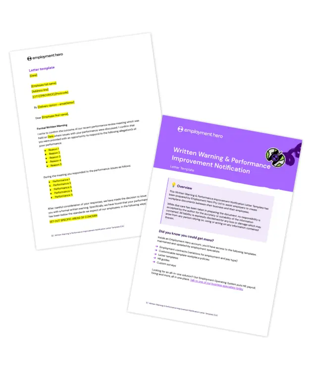 CA Written Warning Letter Template by Employment Hero