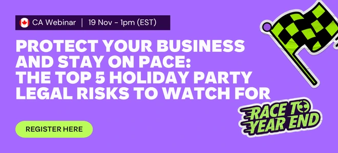 Protect Your Business and Stay on Pace The Top 5 Holiday Party Legal Risks to Watch For webinar banner