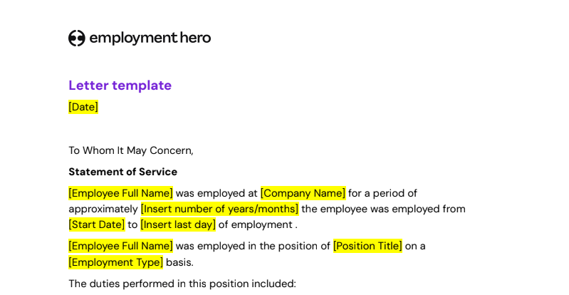 Employment verification letter template preview