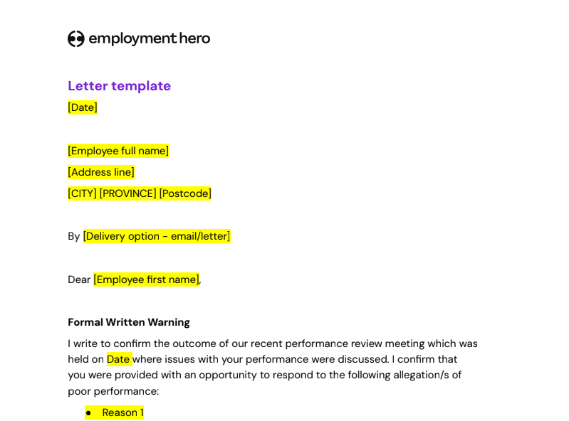 Written warning template preview