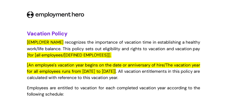 Vacation Policy template preview