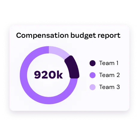 Circular chart showing 920k compensation budget split across three teams with purple segments