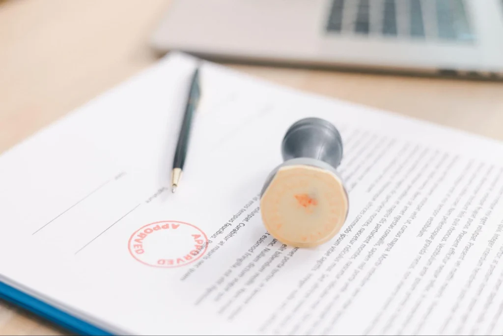 Document on the table with a stamp