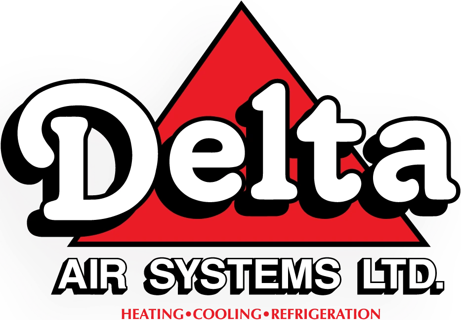 Red triangle with "Delta" in bold white text overlapping it. Below, "AIR SYSTEMS LTD." in white, and "HEATING • COOLING • REFRIGERATION" in red on black background.