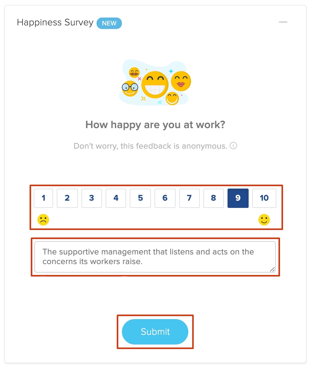 Screenshot showing Employment Hero Happiness Survey in action