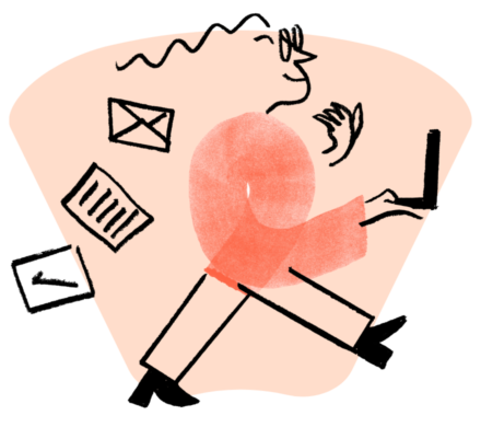 illustration of a man walking with a laptop
