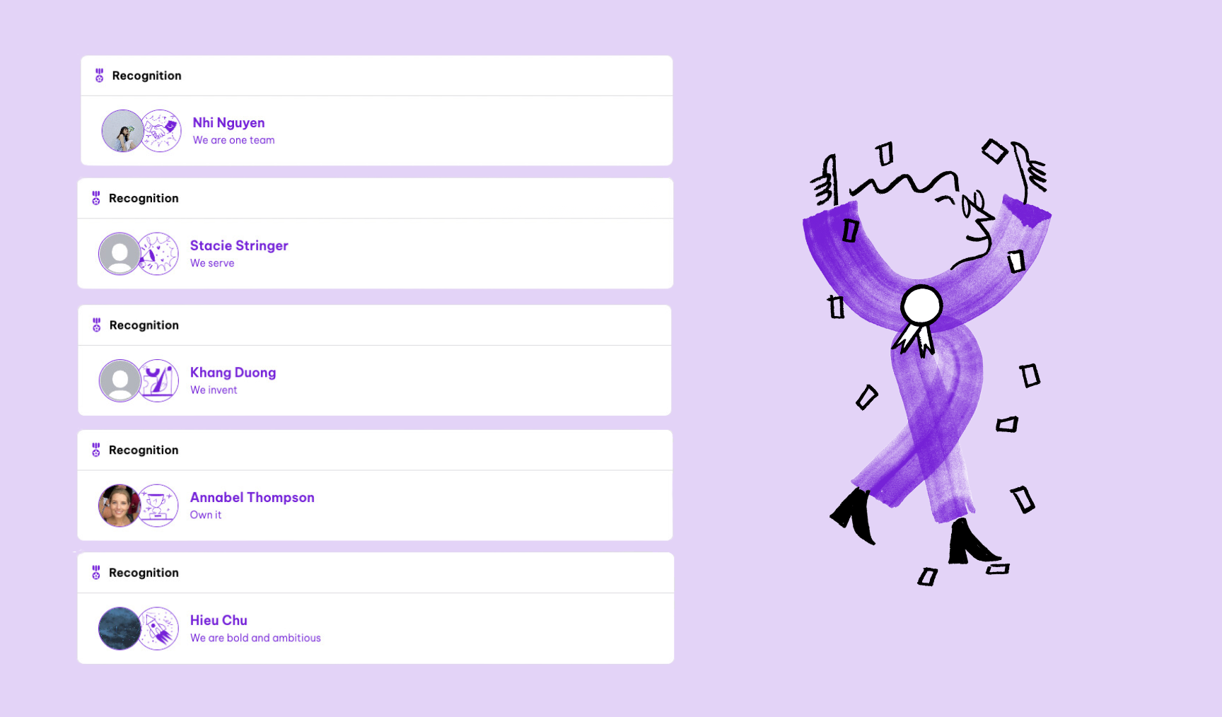 shoutouts linked to company values at Employment Hero