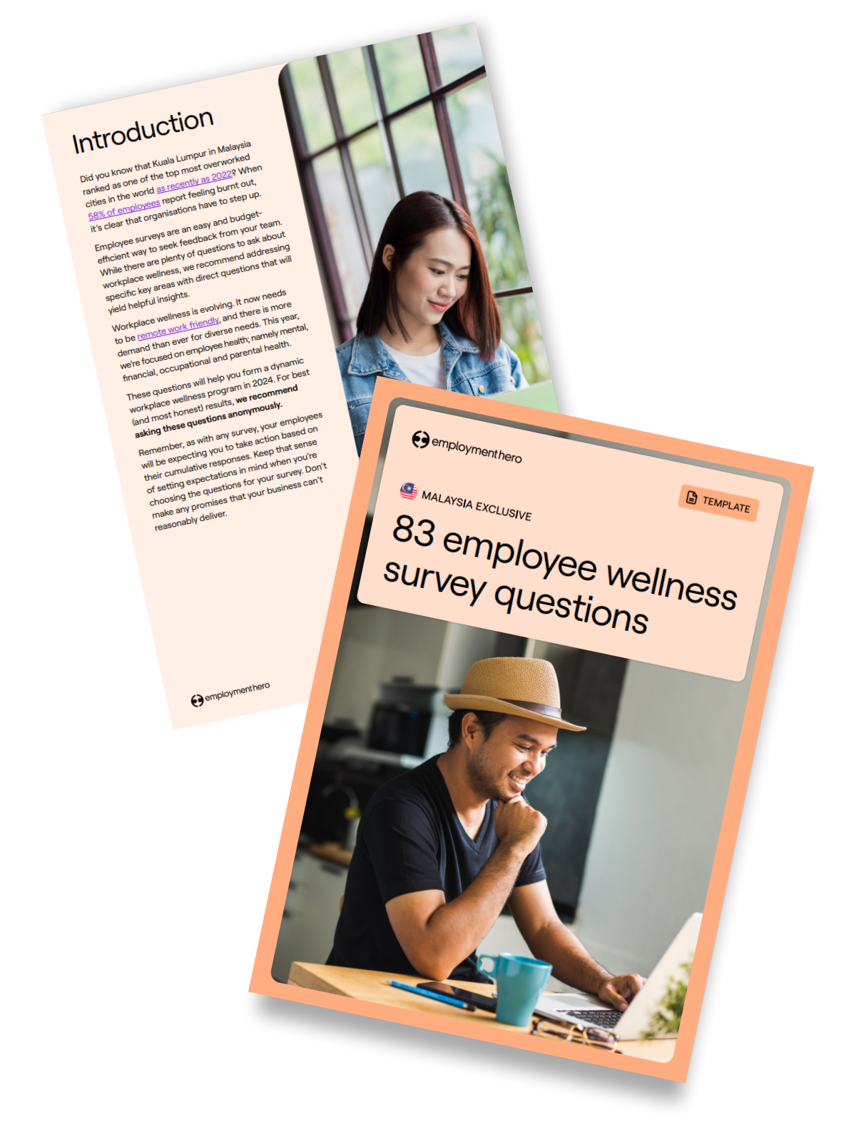 first and third pages of the employee wellbeing survey questions template