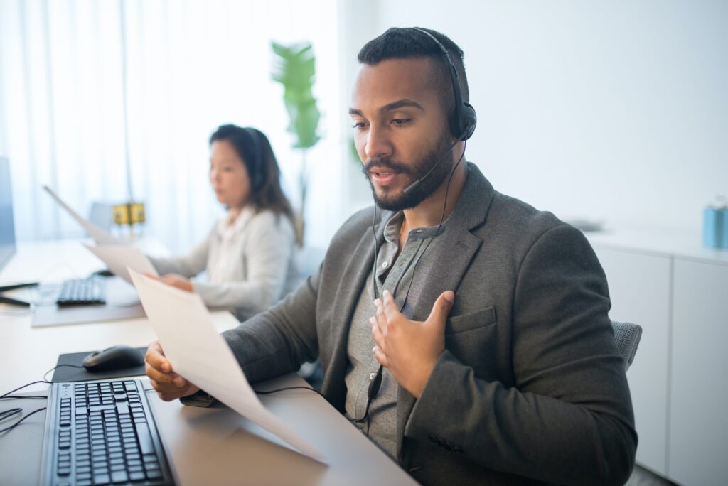 Employee talking with the headset