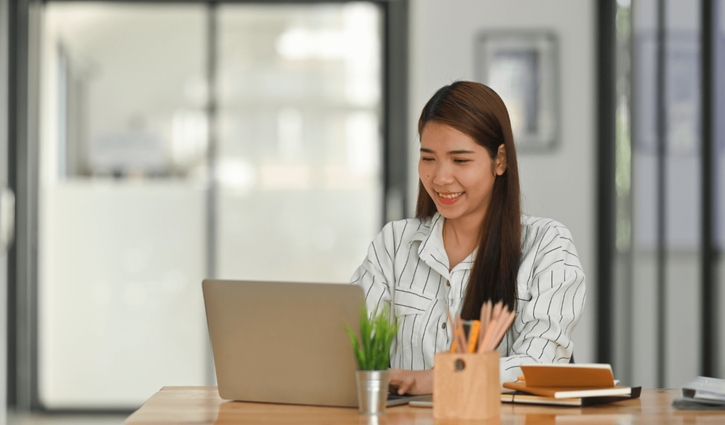 woman working at a laptop
