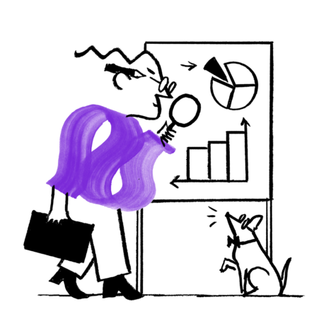 Quinn investigating a data visualization chart.
