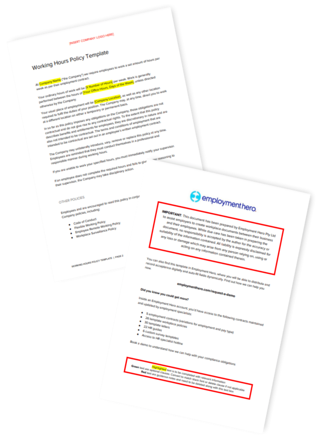 Working Hours Policy Template