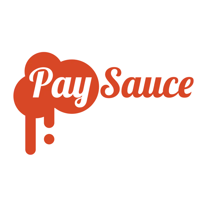 PaySauce logo in bold orange text with a circular icon on the left.