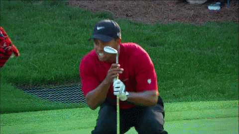 Tiger Woods celebrates a win on the golf course