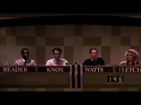 A University Challenge panel is asked a question and the camera zooms into a worried-looking Benedict Cumberbatch