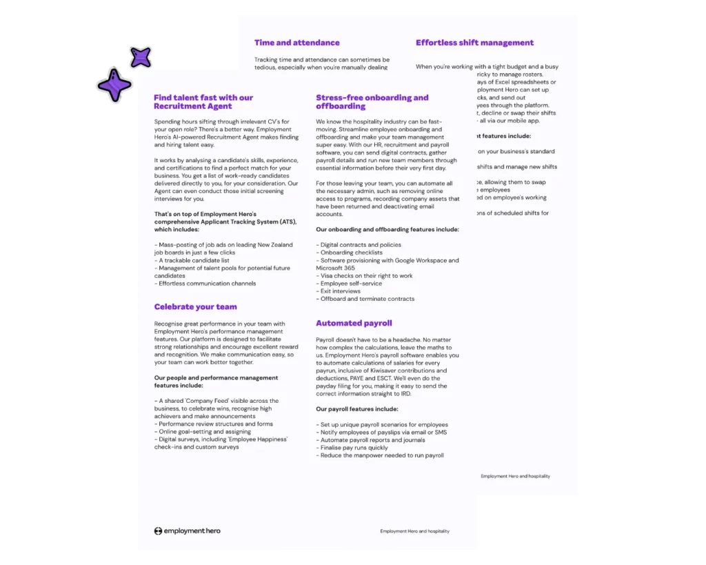 How Employment Hero supports hospitality businesses factsheet preview