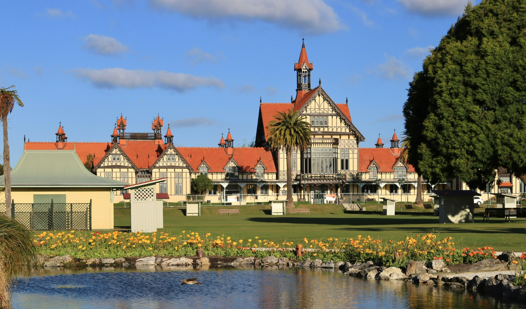 A scenic picture of Rotorua's iconic historic building