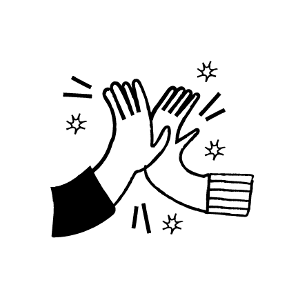 An illustration of two hands doing a high-five and sparkles in the background.