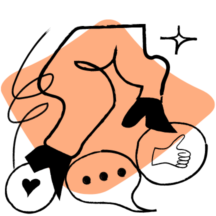 An abstract illustration of legs climbing up on top of different icons.