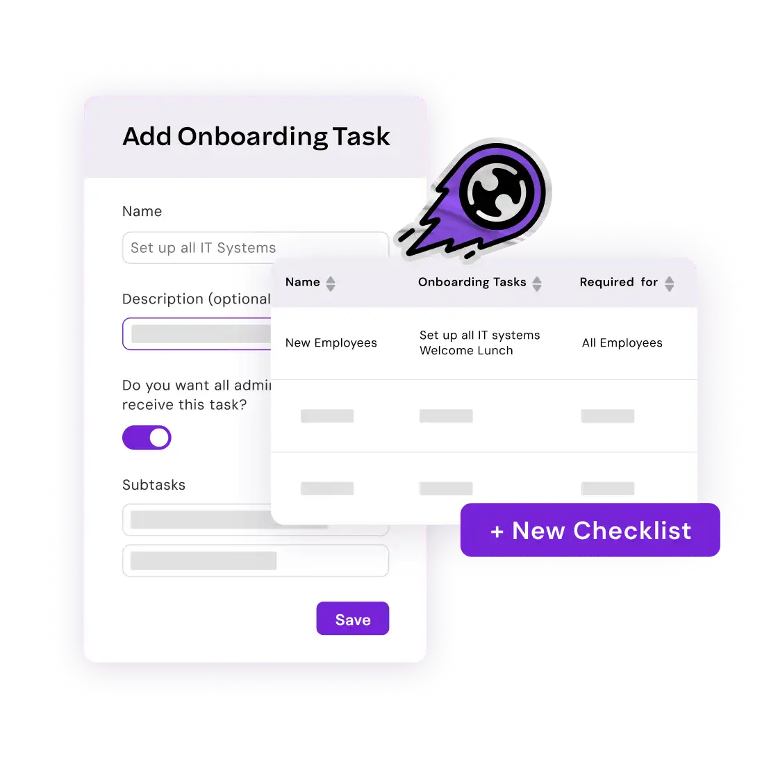 Add onboarding task button with a plus sign, indicating the option to create a new task for onboarding process.