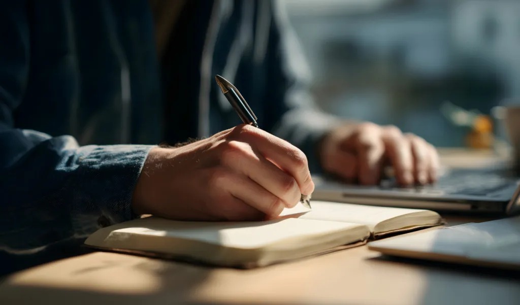An image of a person writing down on a notebook