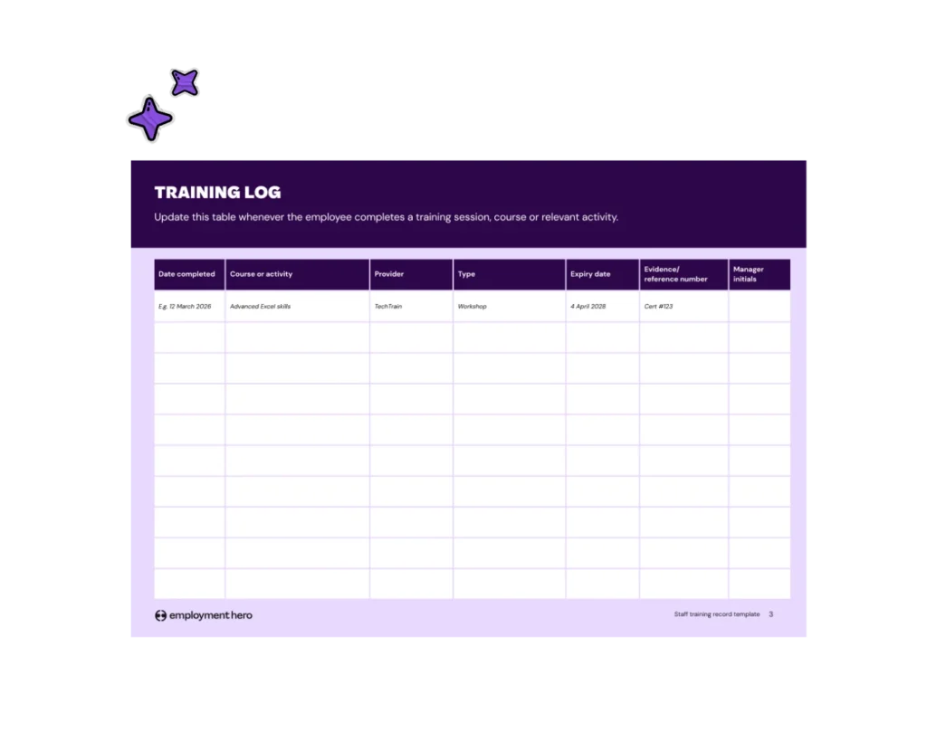 Staff Training Record Template preview