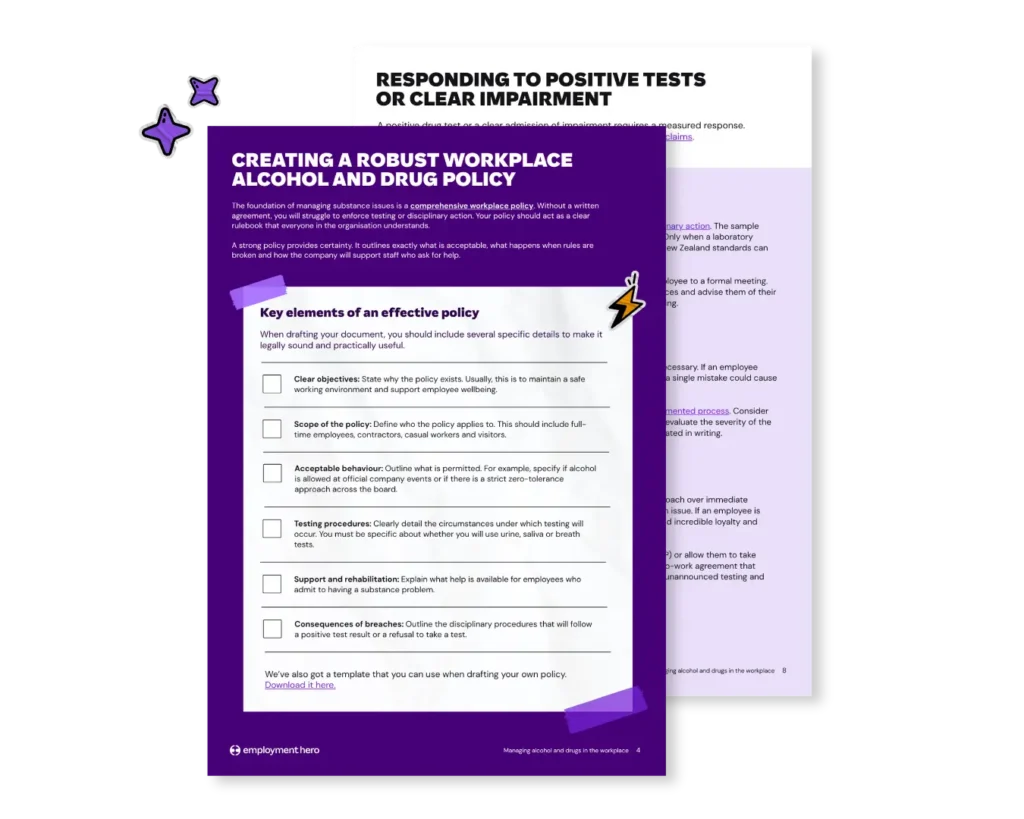 Managing alcohol and drugs in the workplace guide cover.