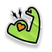 A sticker-style icon of a green flexed bicep muscle with an orange heart and black lightning bolts, symbolizing strength and confidence.