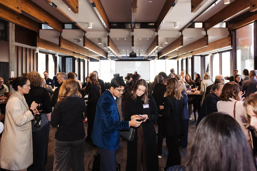 The all-important chats and networking at the Christchurch Hero Exchange