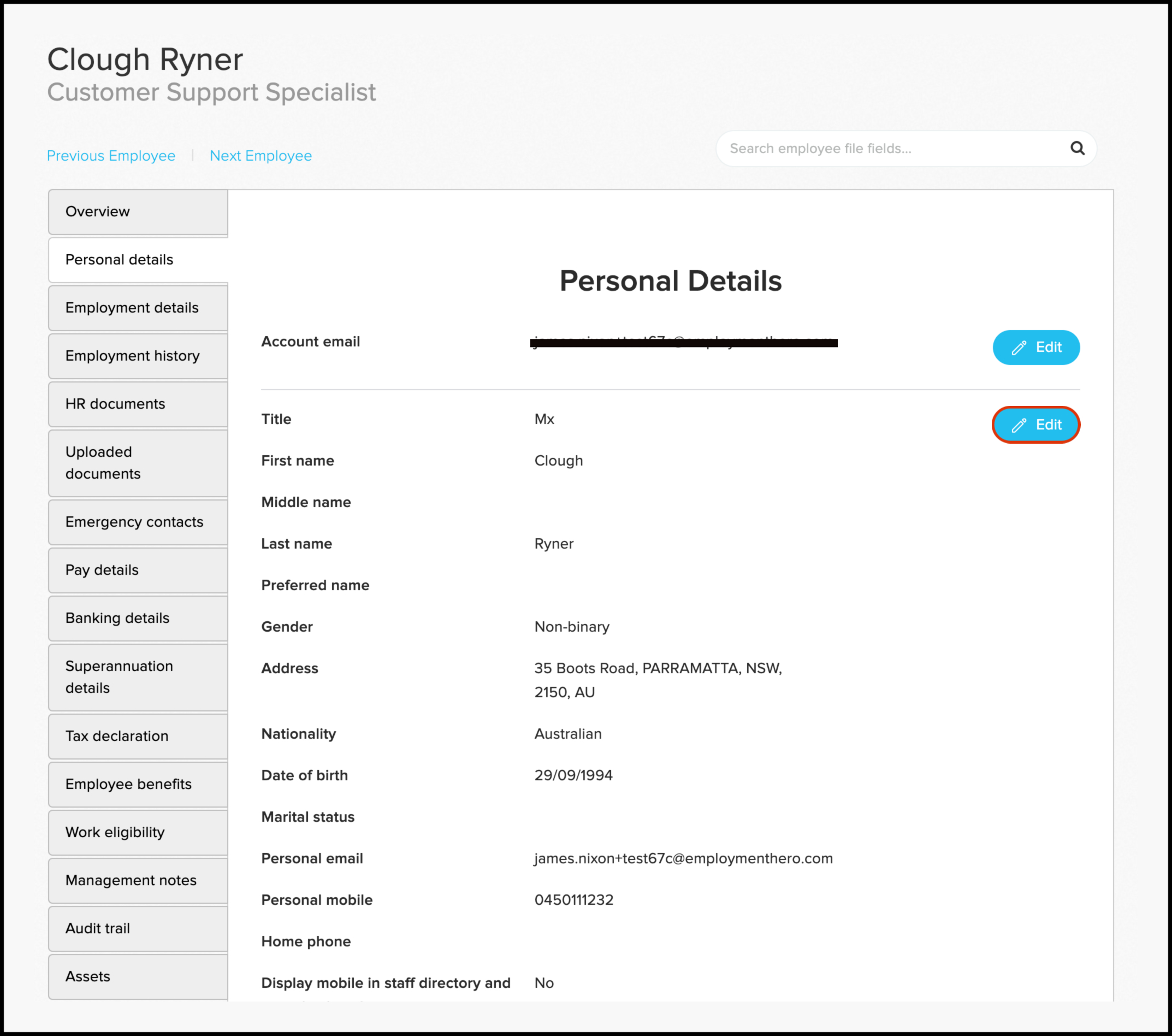 Updating your personal details on Employment Hero