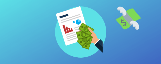 graphic of a hand holding money and a report