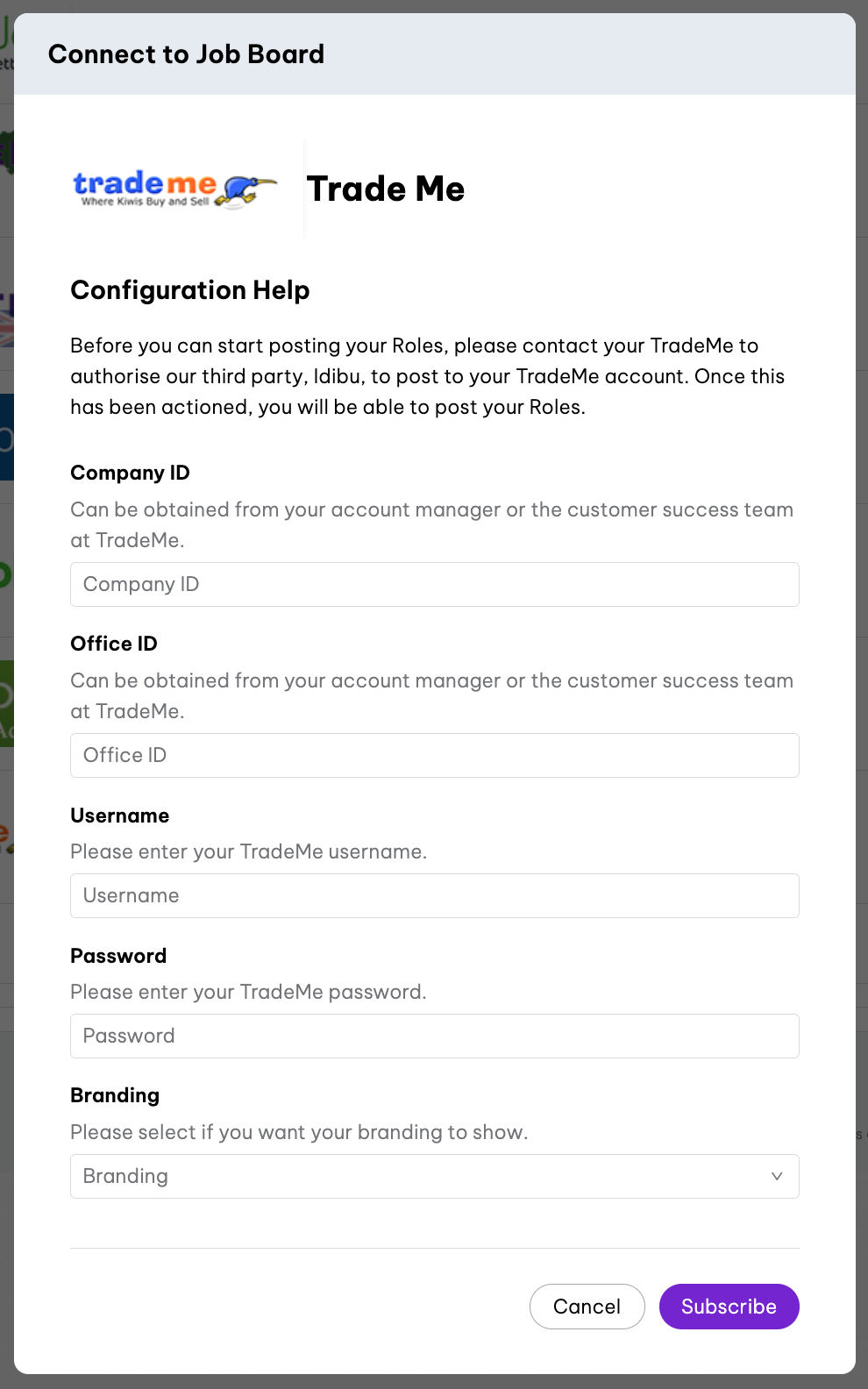 Trade me job board integration