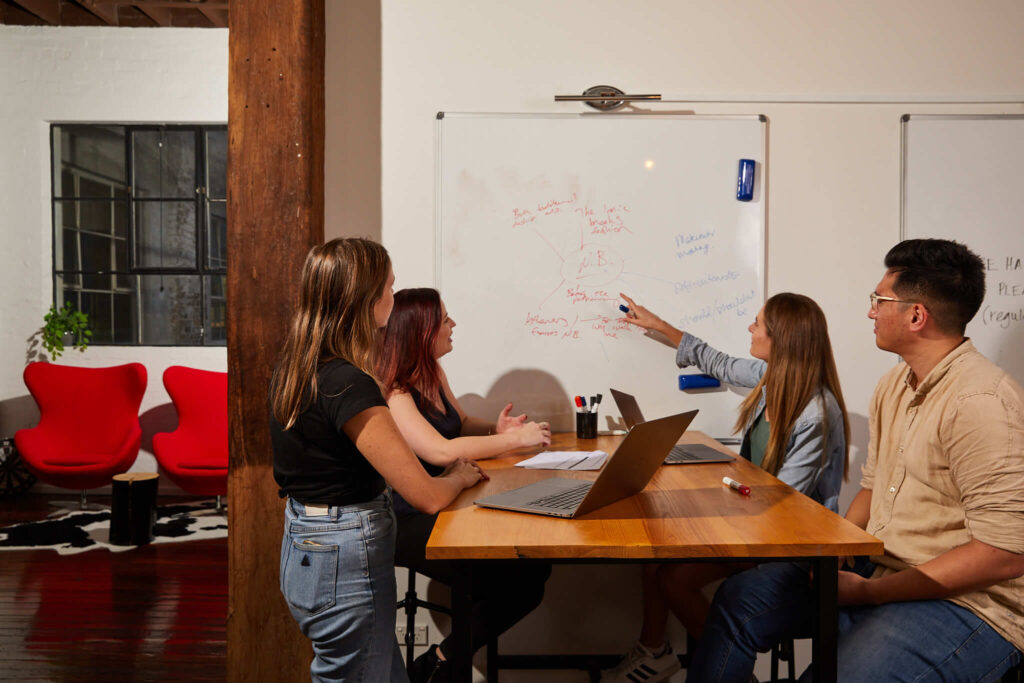 group of people brainstorming in the office