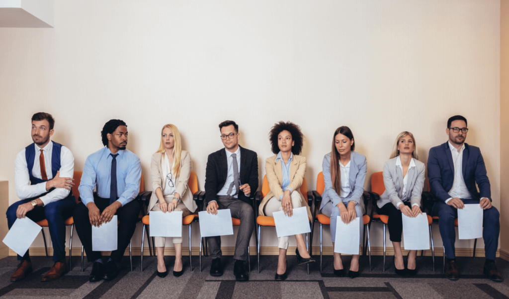 a group of candidates waiting to be interviewed