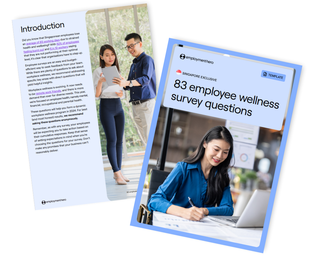 first and third pages of the employee wellbeing survey questions template thumbnail